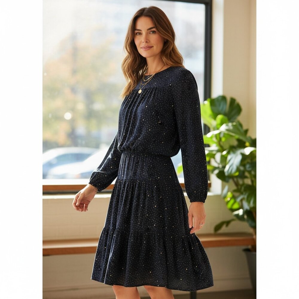 Lauren Ralph Lauren Women's Navy and Tan Polka Dot Jersey knit dress Size 4